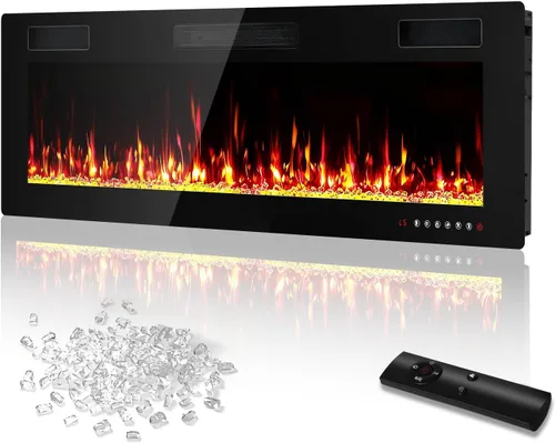 Miniatura 11 de PRETZI Chimenea eléctrica de 60 pulgadas, marco de aluminio ultra estrecho y pantalla ancha, insertos de chimenea eléctrica/montado en la pared