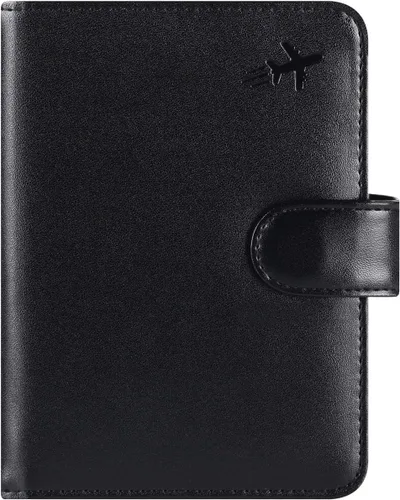 Miniatura 31 de Funda para pasaporte, cartera con bloqueo RFID, funda de piel para tarjetas, accesorios de viaje para mujeres y hombres, negro