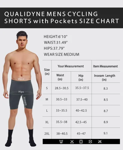 Miniatura 7 de qualidyne Pantalones cortos de ciclismo para hombre, con acolchado 4D, pantalones cortos de ciclismo para ciclismo en carretera, UPF 50+, bolsillos