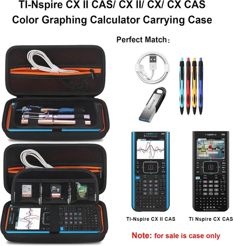 Miniatura 2 de Elonbo Funda de transporte para calculadora gráfica de color Texas Instruments TI-Nspire CX II CAS/CX II/CX/CX CAS, bolsillo con cremallera Negro