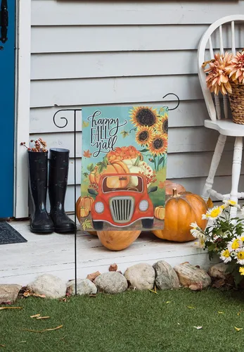 Miniatura 5 de Bandera de jardín Happy Fall Y'all – 12 x 18 pulgadas, doble cara, decoración de otoño, Halloween, cosecha de otoño, decoración de Acción de Camión