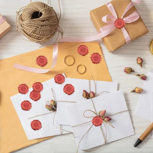 Miniatura 5 de CRASPIRE 50 calcomanías de sello de cera roja, brújula, autoadhesivas, sello de cera, sobre para invitación de boda, álbum de recortes, bricolaje