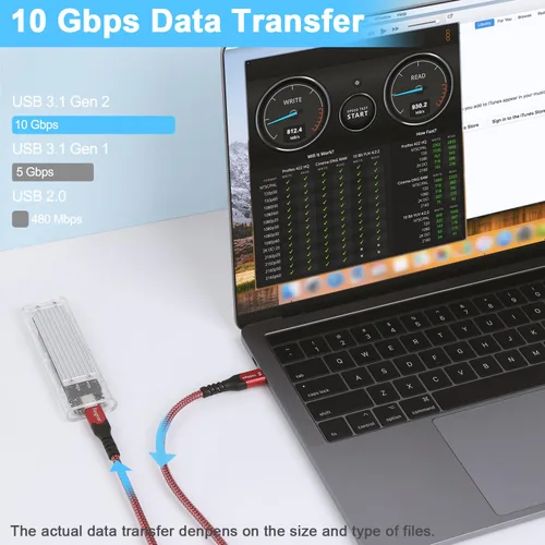 Miniatura 3 de Fasgear Cable USB C a USB C, 1 paquete de cable de carga rápida USB 3.1 tipo C Gen 2 de 10 pies para MacBook Pro 2019, entrega de energía de 100 W
