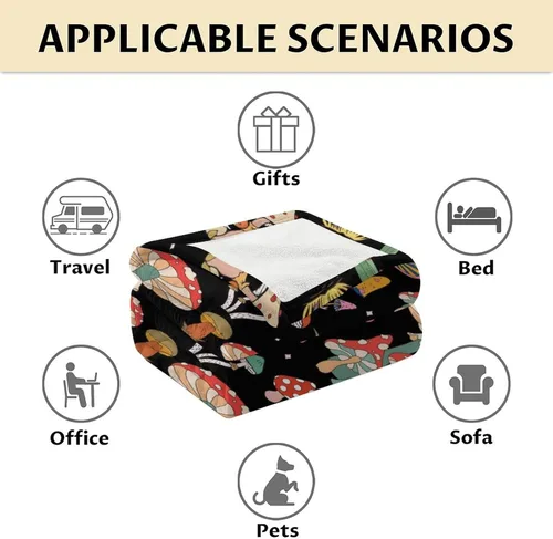 Miniatura 6 de Manta de hongos para niñas y niños, acogedora, cálida, manta de regazo de 30 x 40 pulgadas para sofá, silla, manta negra novedosa y mullida, regalo