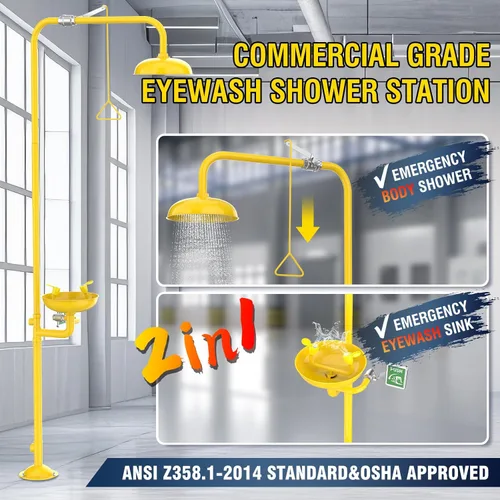 Miniatura 2 de Estación de lavado de ojos de ducha de emergencia, estación de lavado de ojos aprobada por OSHA con ducha, kit de combinación de ducha de primeros