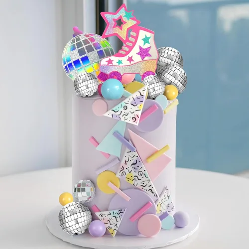 Miniatura 4 de Decoración para tartas de patinaje sobre ruedas, bola de discoteca, decoración de pastel para pasteles de bolas pastel para 80, 90, patinaje, hip