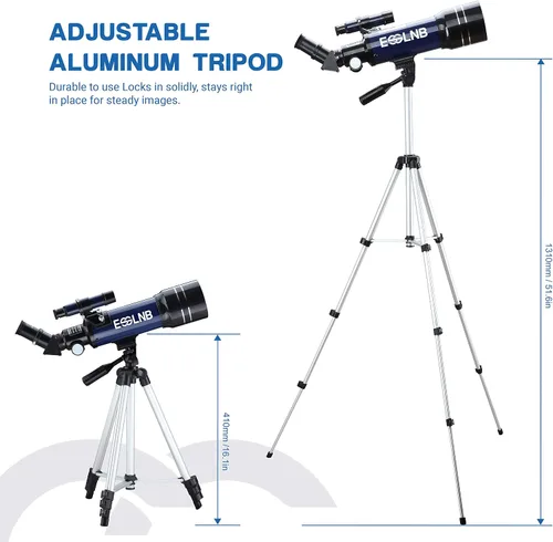 Miniatura 7 de ESSLNB - Telescopio para adultos, telescopio refractor de apertura de 70 mm (15X-180X) para principiantes de astronomía, telescopio portátil
