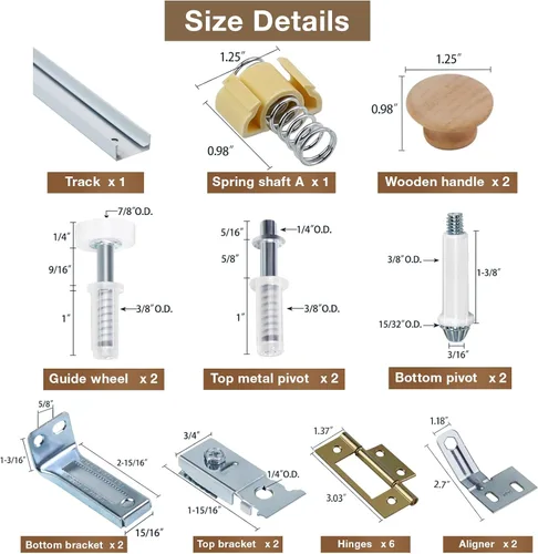 Miniatura 6 de Kit de herrajes para puerta plegable, kit de riel de puerta de armario plegable de 48 pulgadas, kit de herrajes para puerta de armario plegable