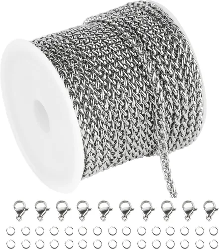 Miniatura 9 de Cadenas chapadas en oro a granel, cadena de trigo de acero inoxidable 304 con anillos de salto y cierres de langosta, collar para hombres y mujeres