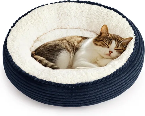 Miniatura 29 de Love's cabin Cama redonda acolchada para gatos y perros, cama para mascotas de 20 pulgadas para gatos o perros pequeños, parte inferior Violeta