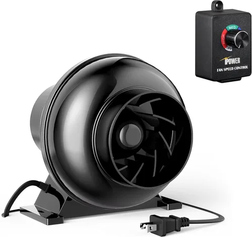 Miniatura 13 de iPower - Ventilador en línea de 4 pulgadas, filtro de carbono de aire, conductos negros de 2.4 m, controlador de velocidad, gancho de cuerda