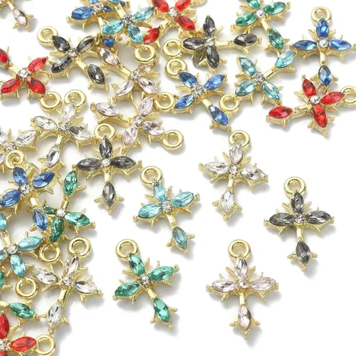 Miniatura 7 de Ipotkitt 28 dijes de cruz de diamantes de imitación de 7 estilos, dijes de cruz religiosa de cristal para hacer joyas, collares, pulseras, aretes