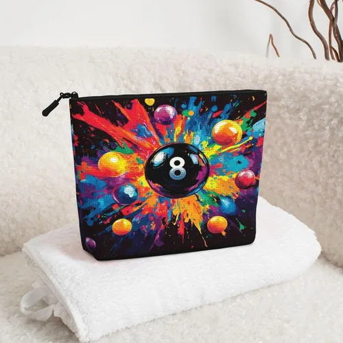 Miniatura 5 de Colorful Billiards Bag Fake Hemp Makeup Bag Travel Bags Toiletry Pouch with Zipper 9.45 X 6.7 In