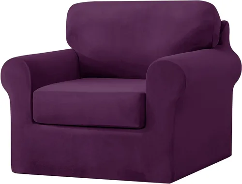 Miniatura 51 de UNBBRRL Fundas de sofá de 3 piezas para sofá, funda de terciopelo elástico para sillón con 1 funda de cojín de asiento y 1 funda de respaldo