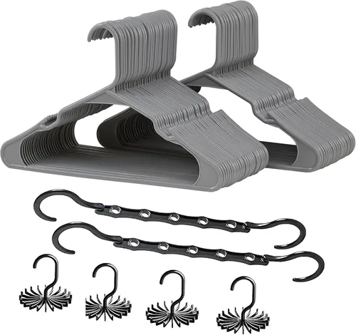 Miniatura 11 de VECELO Paquete de 25 perchas de ropa, colgador de plástico antideslizante, gancho giratorio de 360° y ahorro de espacio para armario de dormitorio