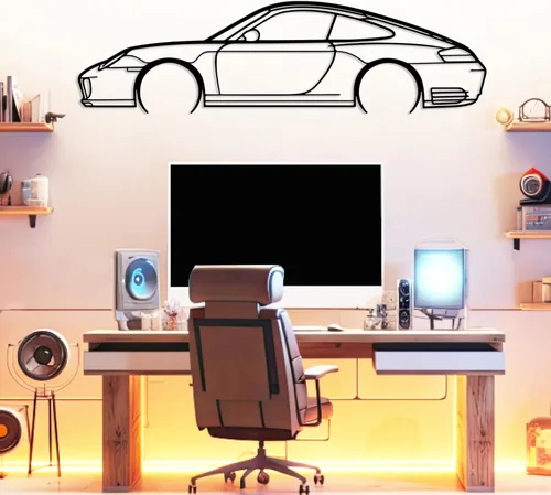 Miniatura 11 de DecoSoul Arte de Pared de Metal con Silueta de Coche 911, Coche Deportivo, Decoración de Línea de Silueta Automotriz, Cueva de Hombre, Regalo