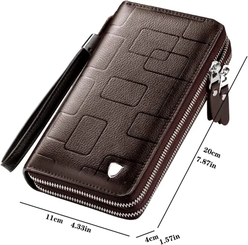 Miniatura 4 de KPYWZER Bolso de mano de cuero para hombre, cartera para muñeca, bolsa de muñeca