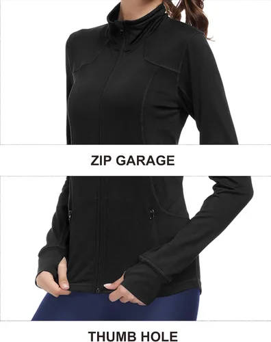 Miniatura 5 de COZZYON Womens Athletic Full Zip Lightweight Yoga Workout Track Sports Zip Up Jacket with Thumb Holes