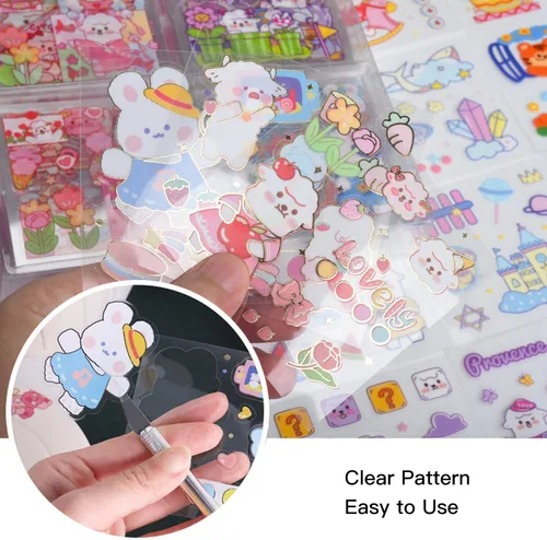 Miniatura 5 de Conjunto de calcomanías lindas de animales (100 hojas) - Kawaii transparentes de PET de dibujos animados decorativos para álbum de recortes, diario