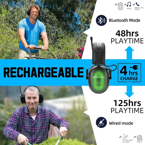 Miniatura 3 de PROHEAR 033 2.0 Auriculares Bluetooth de Protección Auditiva con Radio AM/FM - Orejeras de Reducción de Ruido 31 SNR, Batería Recargable de 50