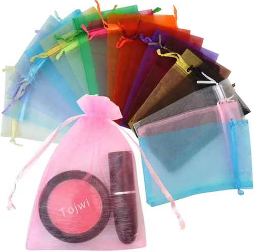 Miniatura 4 de Tojwi 50 bolsas de organza de 3.54 x 4.33 pulgadas (3.5 x 4.3 in) de satén con cordón de organza, bolsa de regalo para boda, fiesta, bolsa de 10