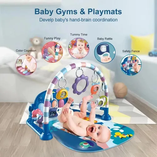 Miniatura 4 de Tapete de juego de gimnasio para bebé, luces de piano y música, juguetes para el tiempo boca abajo, para actividades musicales, visuales, auditivas