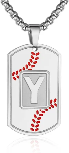Miniatura 30 de A-Z Collar con etiqueta de perro para hombre, dije de béisbol, cadena de acero inoxidable de 22 + 2 pulgadas, regalo de joyería personalizado