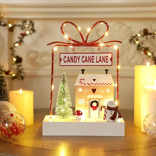 Miniatura 6 de Decoración de Mesa de Navidad, Decoraciones Iluminadas de Madera, Decoraciones de Mesa de Navidad Operadas a Batería para Interiores