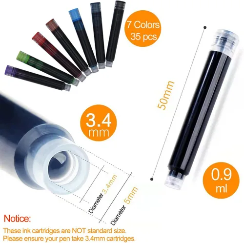 Miniatura 5 de 35 cartuchos de tinta, 0.134 in de diámetro de diámetro, pluma estilográfica, pluma de caligrafía, cartuchos de tinta recargables, 7