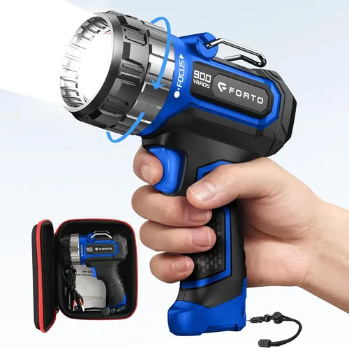 Miniatura 10 de FORTO Foco recargable de 1400 lúmenes - Linterna LED de mano con zoom, batería de 8 horas, haz de 2700 pies, enfoque ajustable y soporte