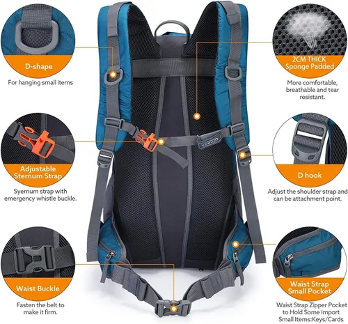 Miniatura 4 de G4Free Mochila de viaje de senderismo impermeable con cubierta para lluvia, mochila para acampar al aire libre para hombres y mujeres (gris azul)