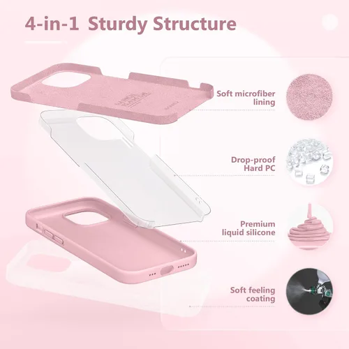 Miniatura 673 de GONEZ Funda de silicona para iPhone 15 Pro Max, compatible con Magsafe, protector de cámara + protector de pantalla, forro de microfibra suave