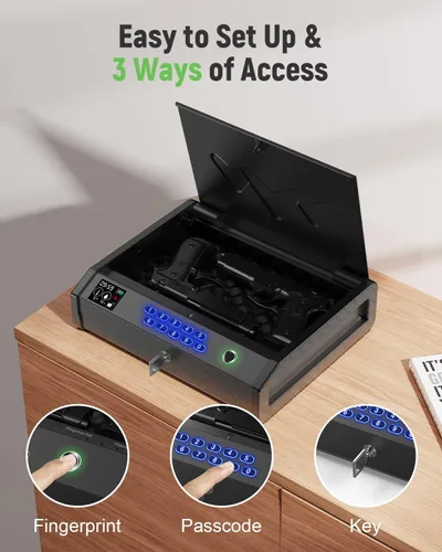 Miniatura 3 de HOLEWOR Gun Safe, Biometric Gun Safes for Pistols with LCD Display of Temperature Humidity, Fingerprint Quick Access Pistol Safe Solid Handgun Safe