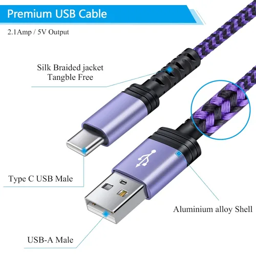 Miniatura 3 de Cable de carga C tipo USB C, cable Android de 6 pies, paquete de 2 para Samsung Galaxy A13 A14 A54 A53 A01 A12 S22 S21 S20 S23 A11 A22 A52 A53 A32