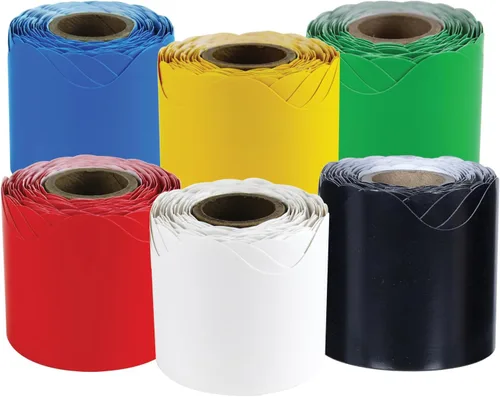Carson Dellosa - Bordes coloridos para tablón de anuncios, 216 pies, color azul primario, amarillo, rojo, verde, negro, blanco, decoración de aula