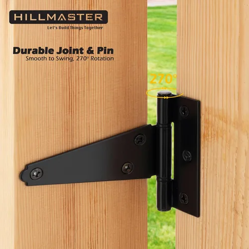 Miniatura 2 de Hillmaster Bisagras de puerta de cobertizo resistentes con correa en T de 4 pulgadas, bisagra en T negra para cercas de madera, persiana, ventana