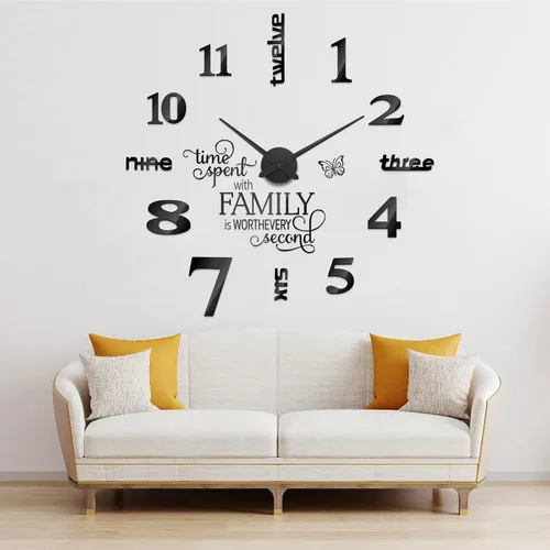 Junkin - Reloj de pared 3D grande sin marco, moderno, para bricolaje, con citas familiares, adhesivo decorativo, kit de reloj para decoración del