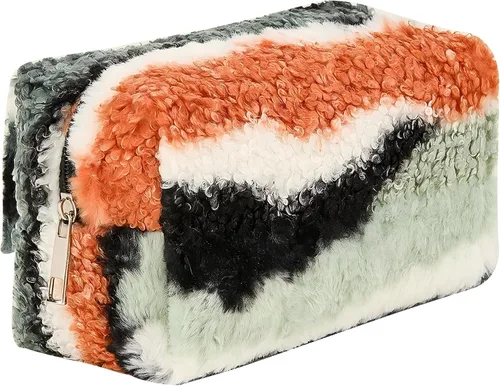 Miniatura 19 de Bolsa de Maquillaje a Cuadros de Felpa Bolsa de Cosméticos Estética a Cuadros Bolsos de Mano Lindos con Cremallera Bolsa de Viaje para Artículos