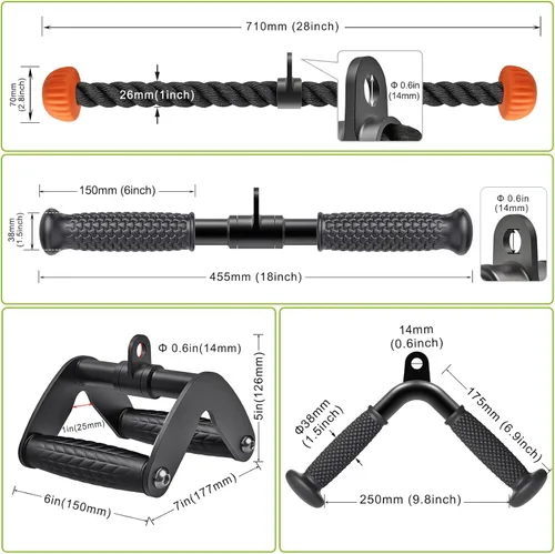 Miniatura 8 de SELEWARE Accesorios para Tríceps LAT Jalón Accesorios de Entrenamiento para Gimnasio en Casa con Agarre de Goma Suave Antideslizante Accesorios
