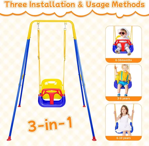 Miniatura 3 de Columpio 3 en 1 para niños pequeños, columpio plegable para interiores y exteriores para bebé, columpios multifuncionales para niños de 6 meses