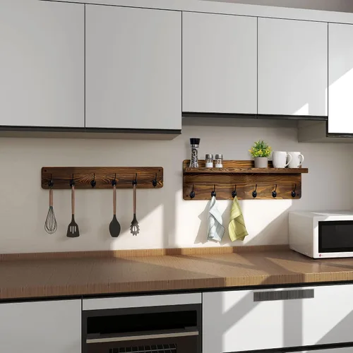 Miniatura 6 de Perchero de pared de 29.5 pulgadas de ancho con estante, estante de pasillo con 12 ganchos para abrigos, perchas para pared, perchero para clavijas