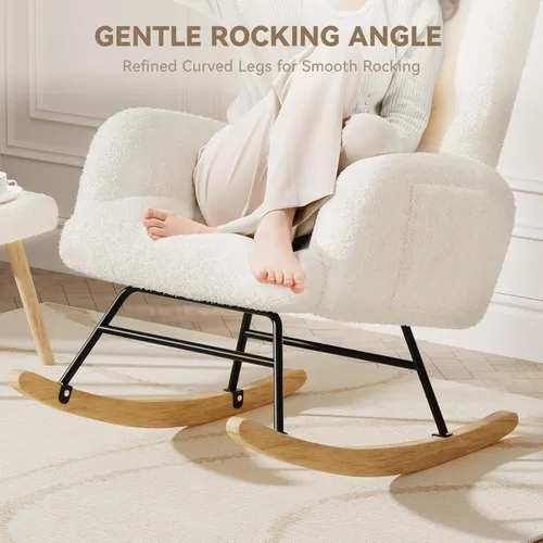 Miniatura 6 de LUCKLIFE Mecedora para guardería, silla mecedora tapizada de peluche con respaldo alto, silla de lectura, sillas mecedoras modernas con bolsillos