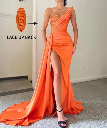 Miniatura 2 de Vestidos de fiesta de sirena sin tirantes 2023, vestidos de noche formales con cuentas y cuello en V, vestidos de fiesta para mujer