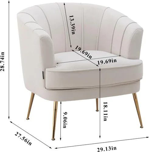 Miniatura 2 de Silla de barril moderna de terciopelo con acento, sillón con patas doradas para sala de estar, dormitorio, oficina en casa, silla de club