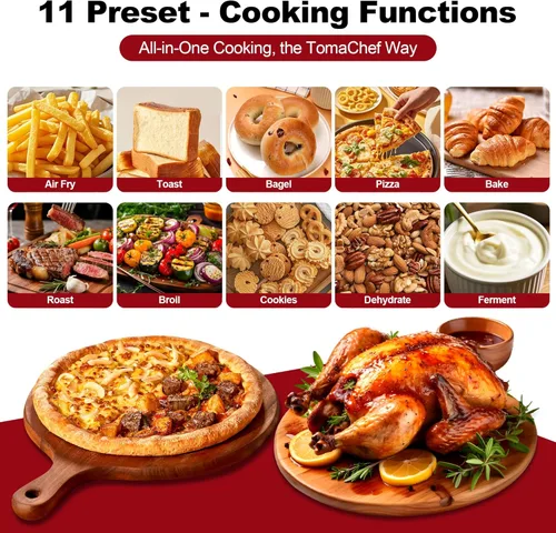 Miniatura 2 de TomaChef Combo de horno tostador y freidora de aire, gran capacidad de 26.5 cuartos de galón con ventana visible, horno tostador de encimera 11