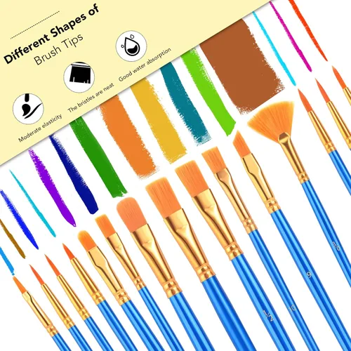 Miniatura 4 de AROIC Juego de pinceles de pintura acrílica, 15 pinceles de pelo de nailon para todo tipo de uso, óleo, acuarela, pintura de cara, cuerpo, roca