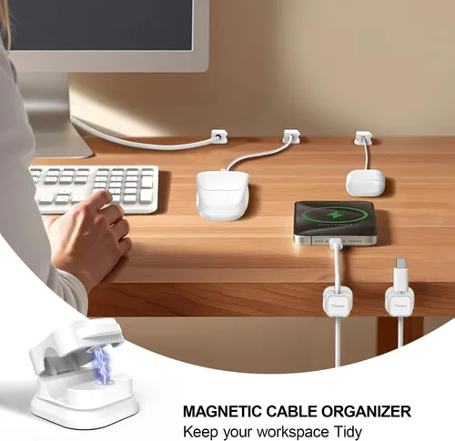 Miniatura 2 de Picozon - Paquete de 6 soportes magnéticos para cables, organizador de cables adhesivos Picozon para teléfono, cargador USB, organizador