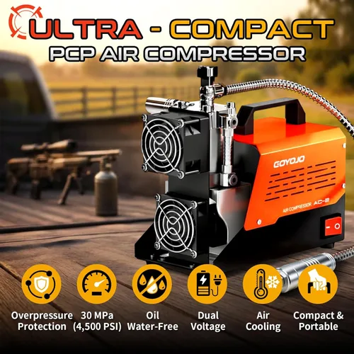 Miniatura 3 de GOYOJO Compresor de aire PCP AC-2, bomba de aire portátil sin aceite de 4500 PSI/30 MPa, hasta 45 minutos de tiempo de funcionamiento continuo