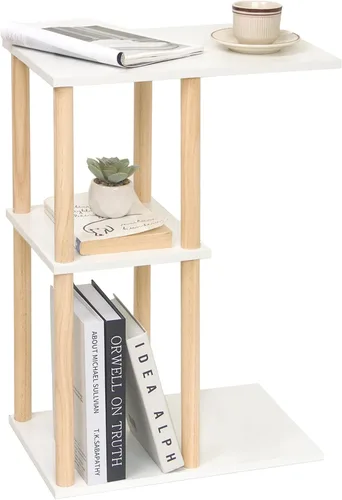 Miniatura 8 de AWASEN Mesa auxiliar en forma de C, mesa auxiliar pequeña para sofá, mesa de sofá de madera de 3 niveles mesa de café para sala de estar, espacio C