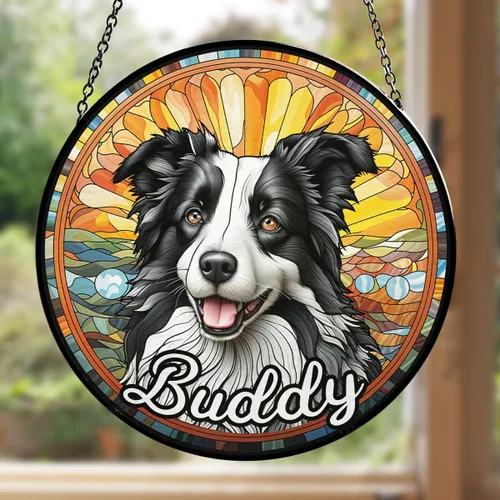 Miniatura 8 de Wrappiness Atrapasoles personalizado para retrato de perro con vitrales – Foto personalizada para perros, regalo de condolencias más profunda por